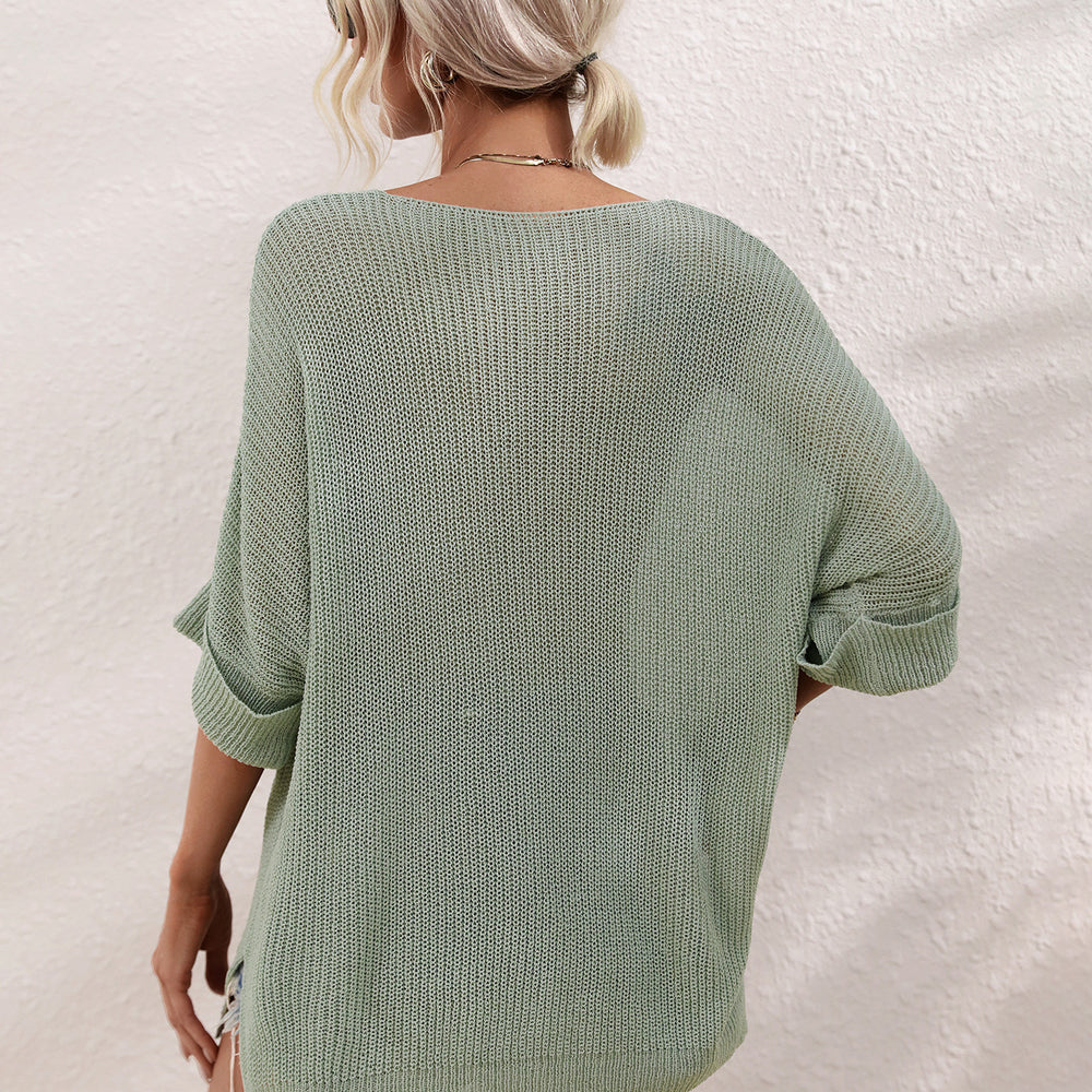 
                      
                        Knitted Loose Solid Color Sweater
                      
                    
