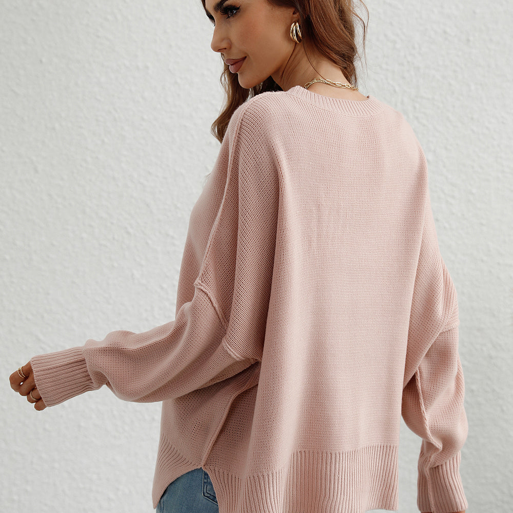 Round Neck Knitted Split Sweater