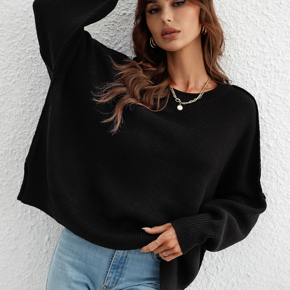 
                      
                        Round Neck Knitted Split Sweater
                      
                    